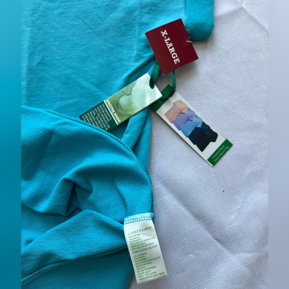 GREEN TEA Enzyme Washed Short Sleeve Top, Sz L, NWT - Lt Blue/Turquoise - Picture 5 of 6